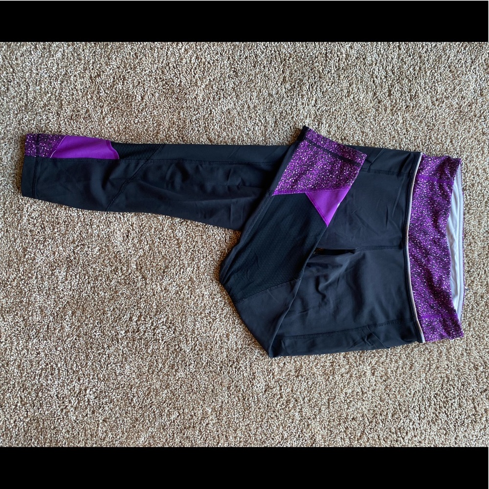 Black & Purple Trim Lululemon Run Inspire Leggings